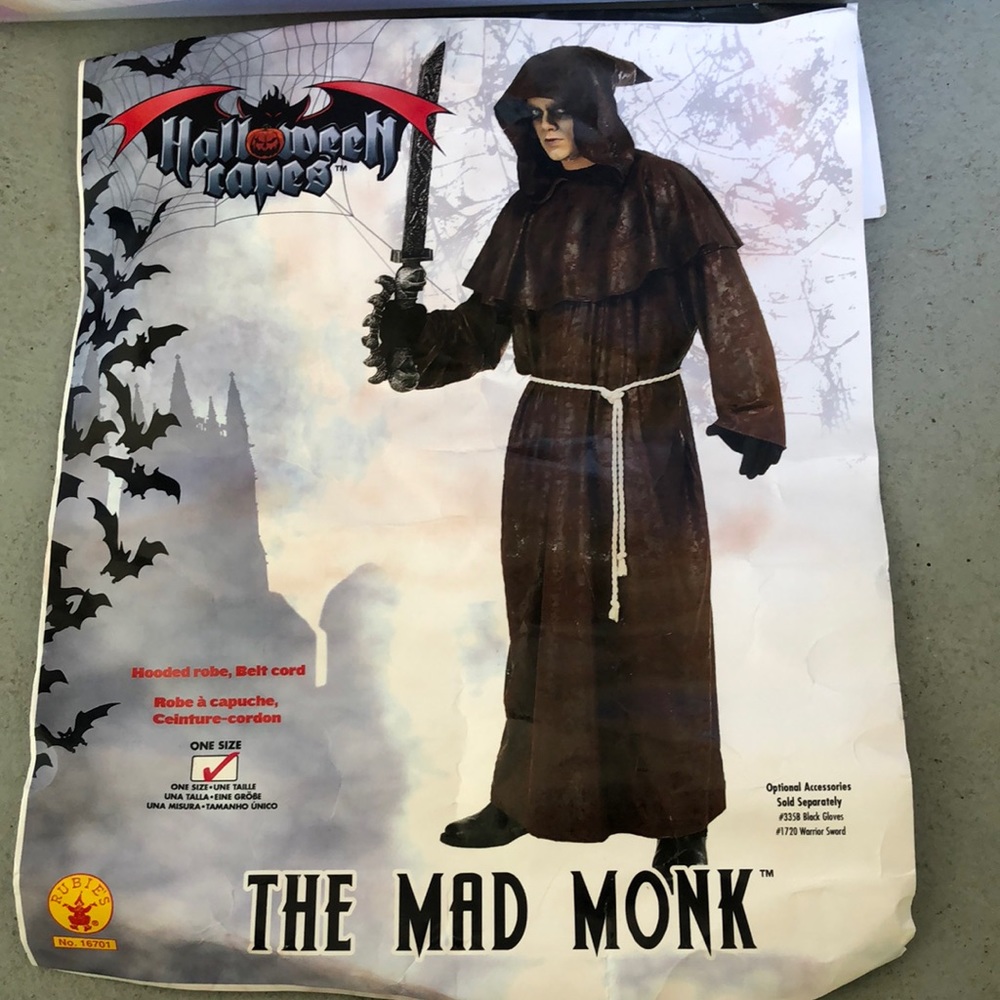 Halloween Costume Men’s 1-Piece brown Monk Friar Costume One Size Hooded Cape